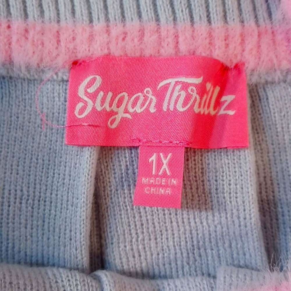 DOLLSKILL SUGAR THRILLZ 1X CRYSTAL QUIET SKIRT SET GRAY/PINK TRIM SOFT KNIT - Picture 10 of 17